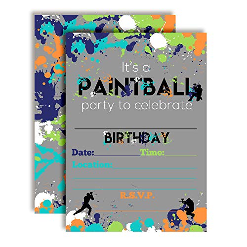 Paint Splatter, Paintball Birthday Party Invitations