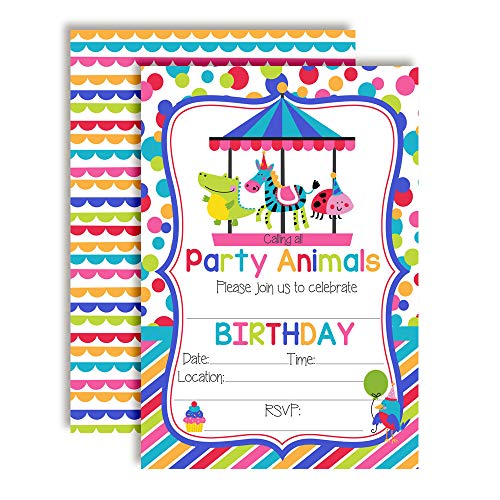 Party Animals Carousel, Merry Go Round Birthday Party Invitations