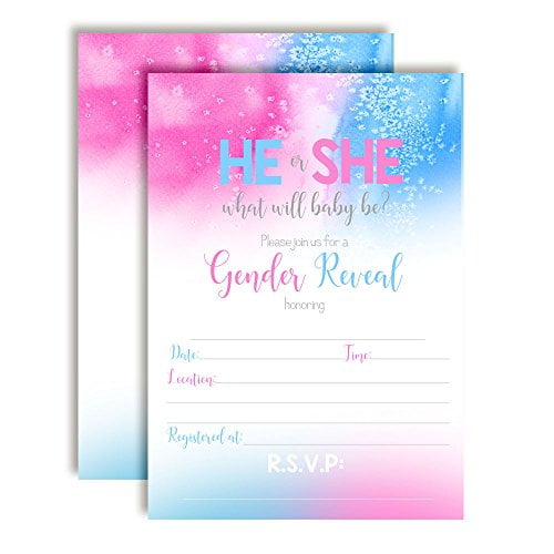 Gender Reveal Pink & Blue Baby Shower Invitations