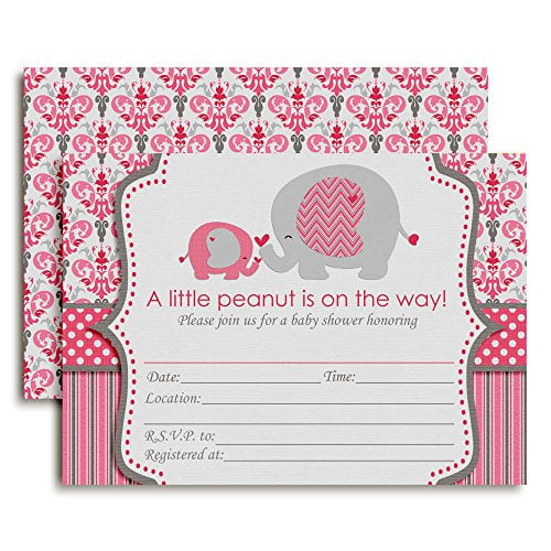 Pink Elephant Baby Shower Invitations (Girl)