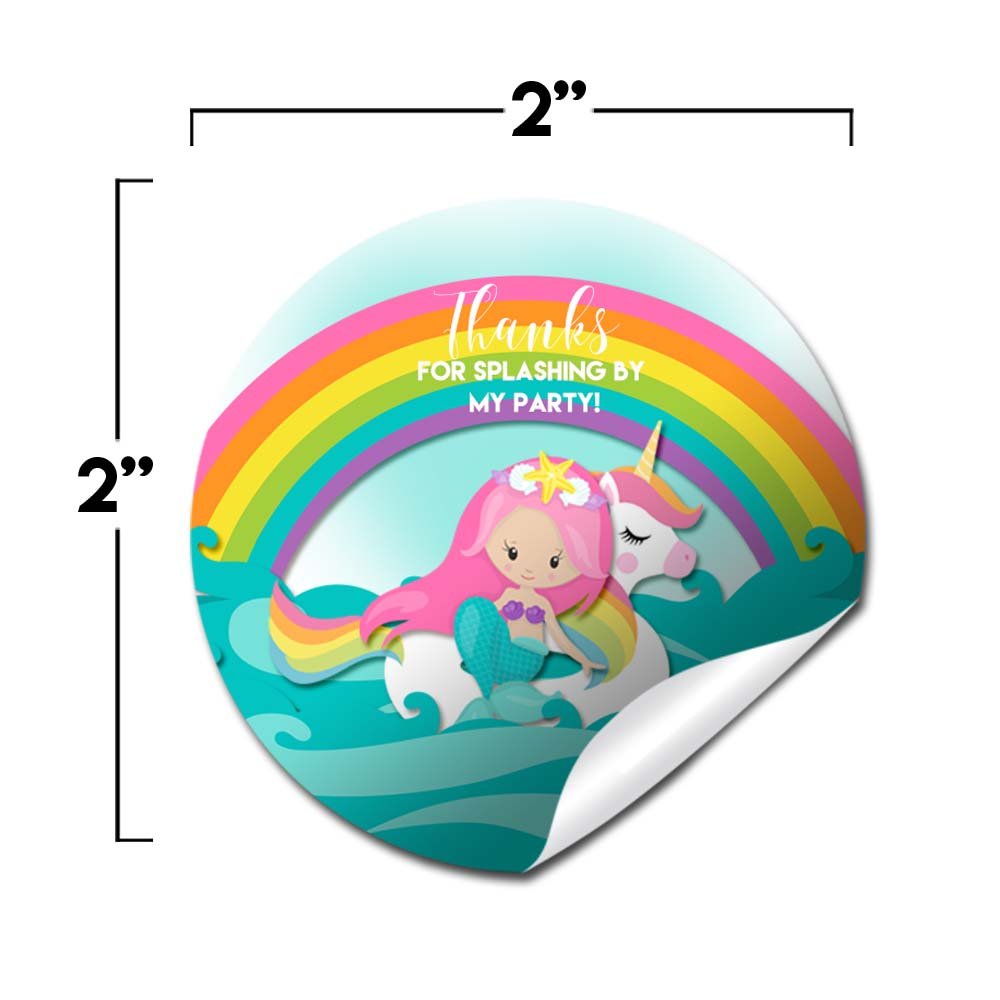 Pink Mermaid Unicorn Pool Party Stickers