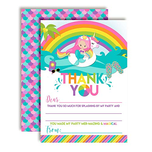 Pink Mermaid Unicorn Thank You Cards