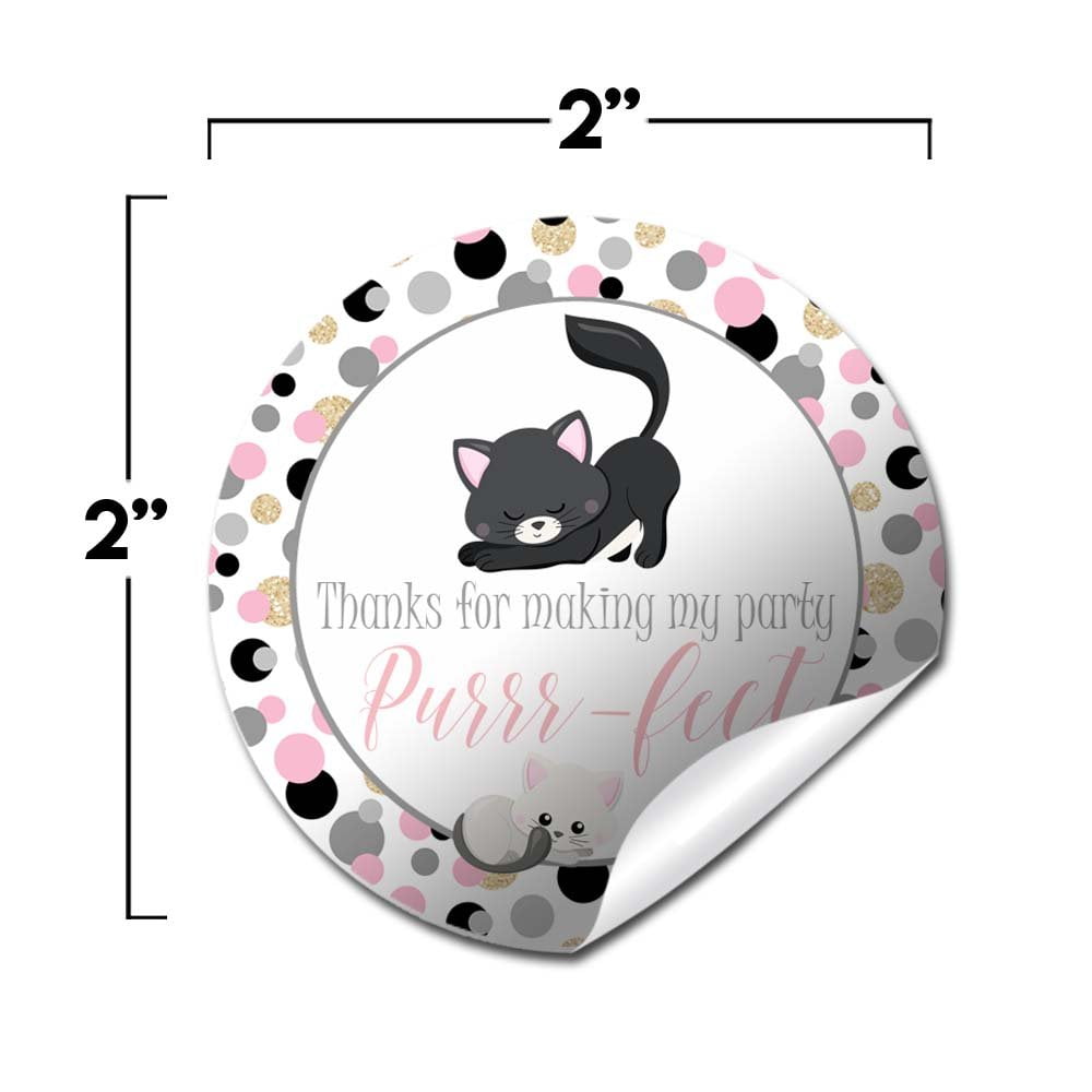 Polka Dot Kitty Cat Party Stickers