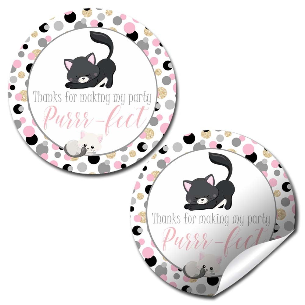 Polka Dot Kitty Cat Party Stickers