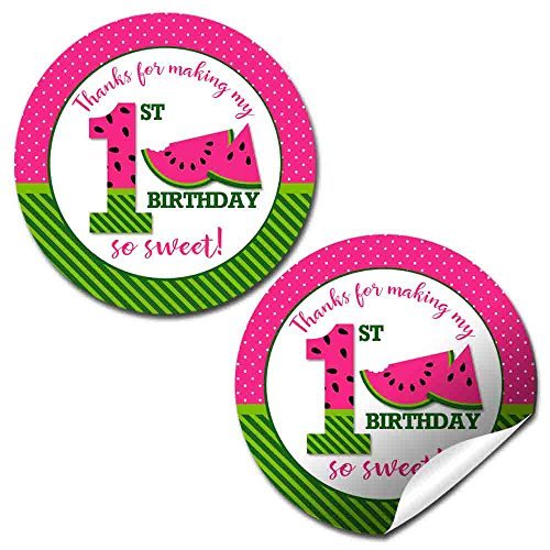 Pink Watermelon 1st Birthday Party Stickers