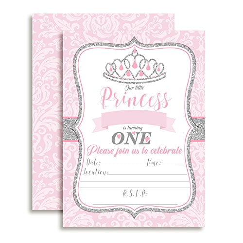 Pink & Silver Damask Princess Birthday Party Invitations