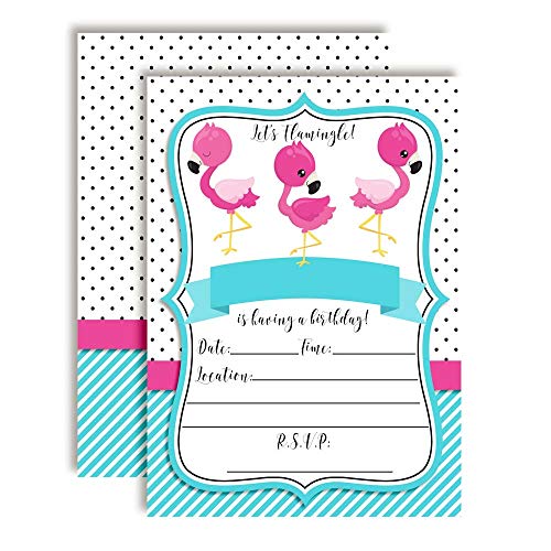 Pink & Turquoise Flamingo Birthday Party Invitations