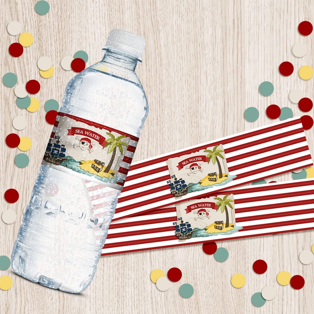 Treasure Wrapper Pirate Treasure Map Birthday Waterproof Water Bottle Wrappers – Amanda ...