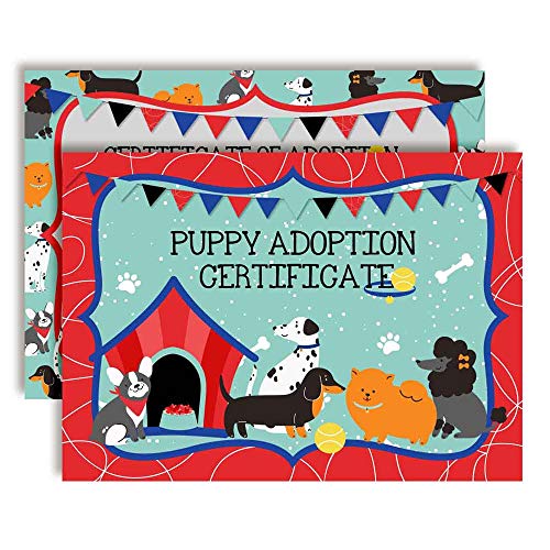 Plush Puppy Stuffed Animal Themed Certificates of Adoption for Kids' Birthday Parties