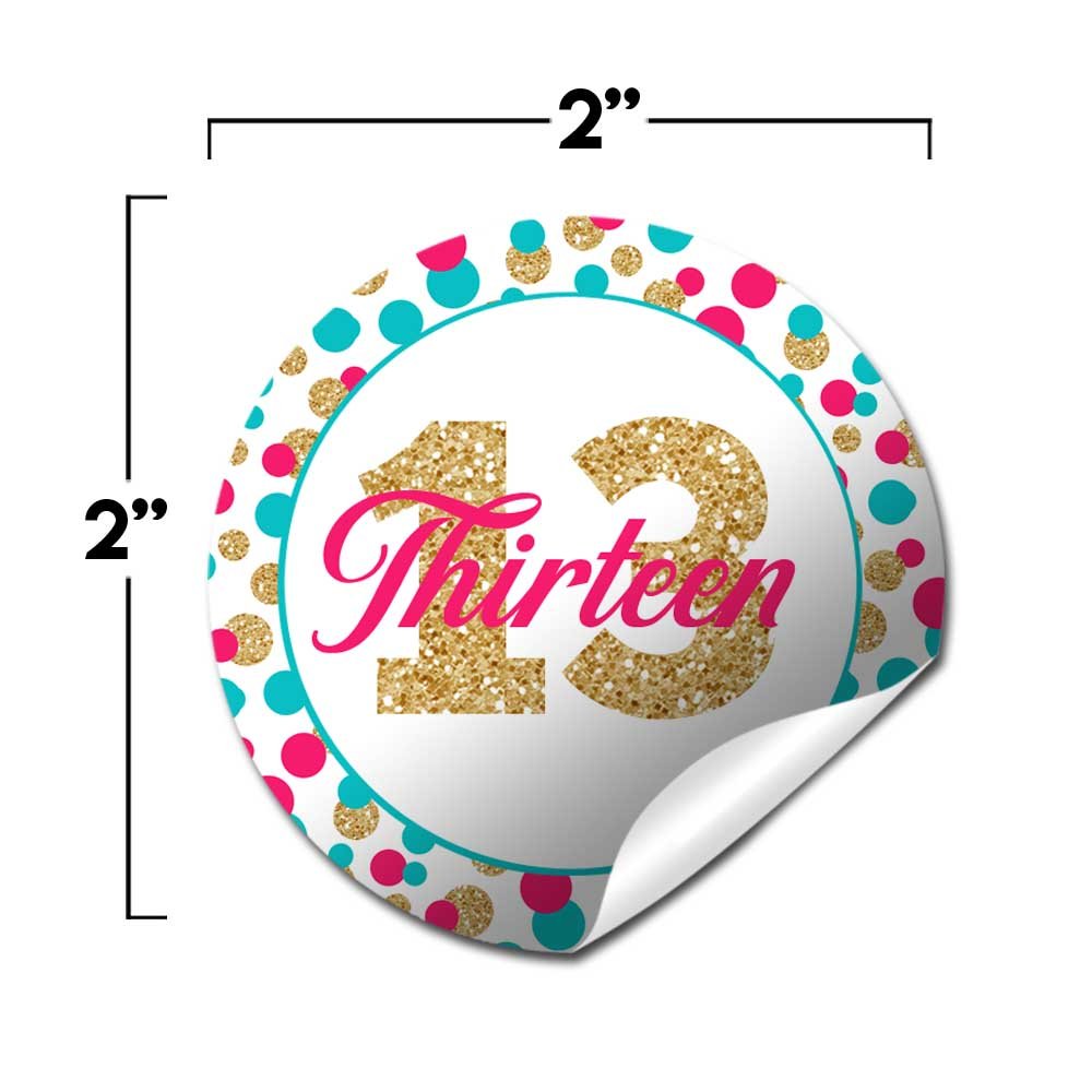 Polka Dot 13th Birthday Party Stickers