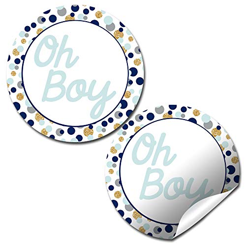 Polka Dot Blue & Gold Baby Shower Stickers (Boy)