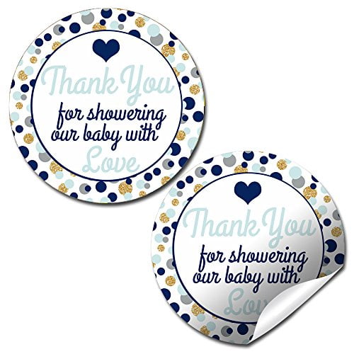 Polka Dot Blue & Gold Baby Shower Stickers (Boy)