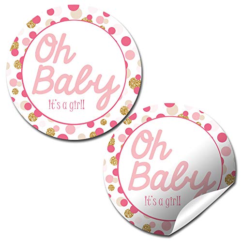 Polka Dot Pink & Gold Baby Shower Thank You Stickers (Girl)