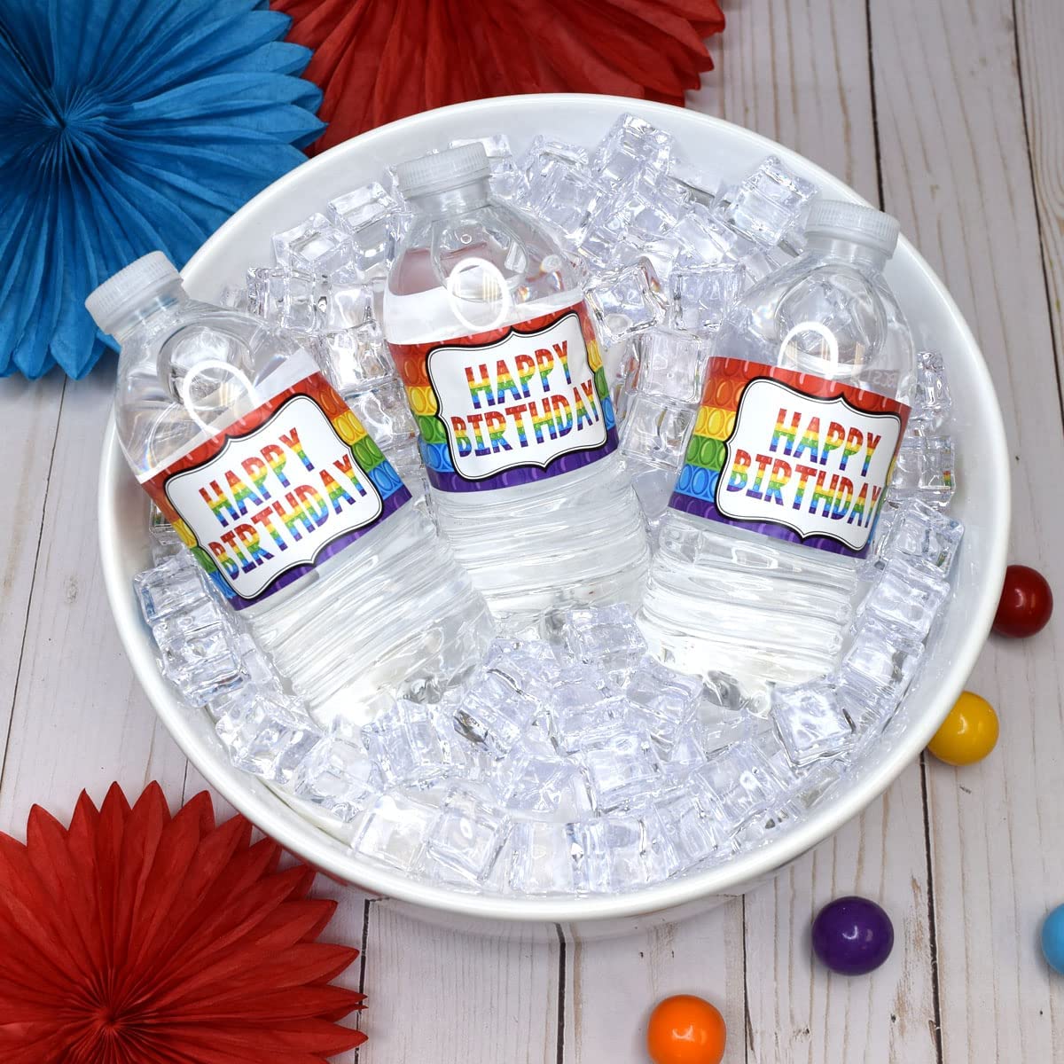 Pop It Water Bottle Label Birthday Party Favor Fidget Toy 