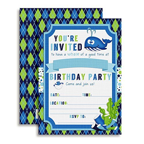 Preppy Whale Birthday Party Invitations