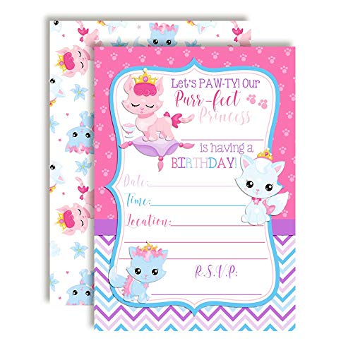 Princess Kitty Cat Birthday Party Invitations