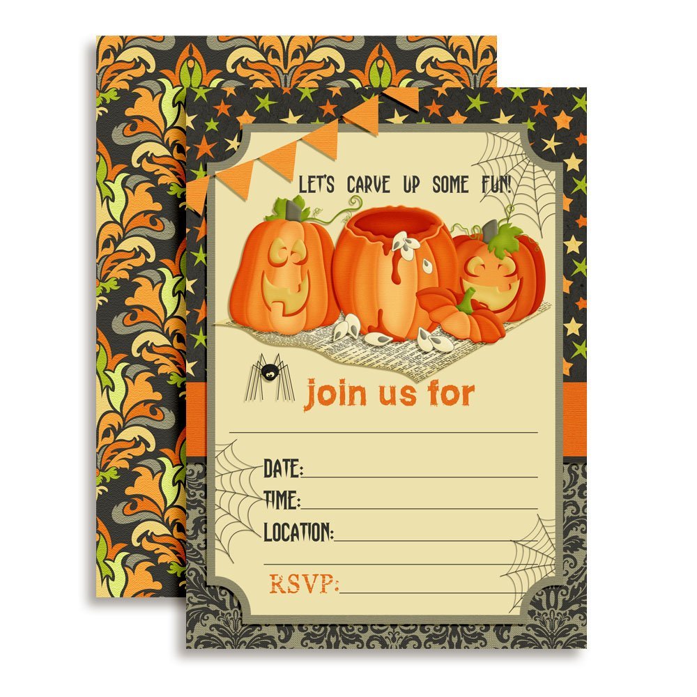 Pumpkin Carving Halloween Birthday Party Invitations