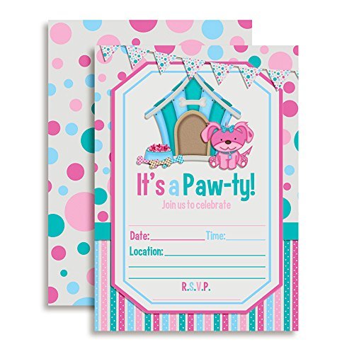 Pink Puppy Dog Paw-ty Birthday Party Invitations (Girl)