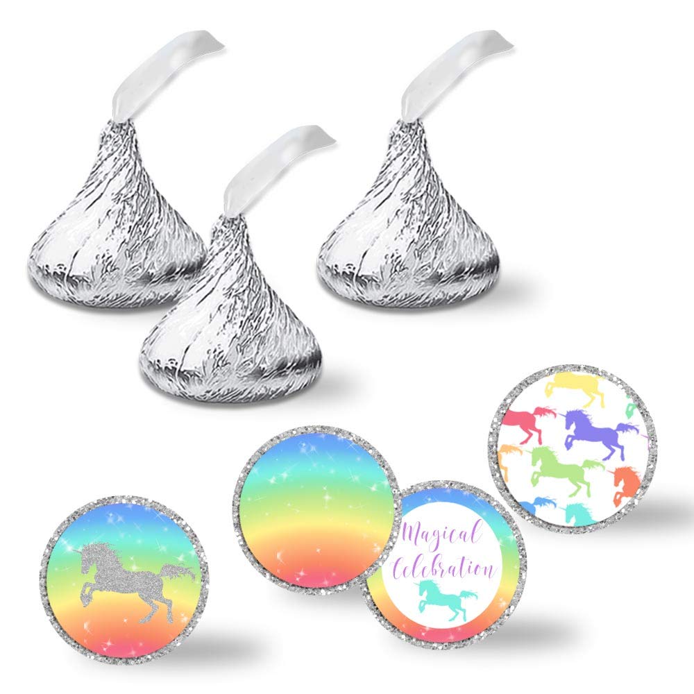 Rainbow Glitter Unicorn Birthday Party Kiss Stickers