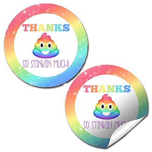 Rainbow Poop Emoji Girl Birthday Stickers