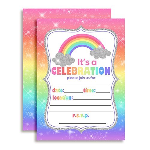 Rainbow Sparkle Birthday Party Invitations