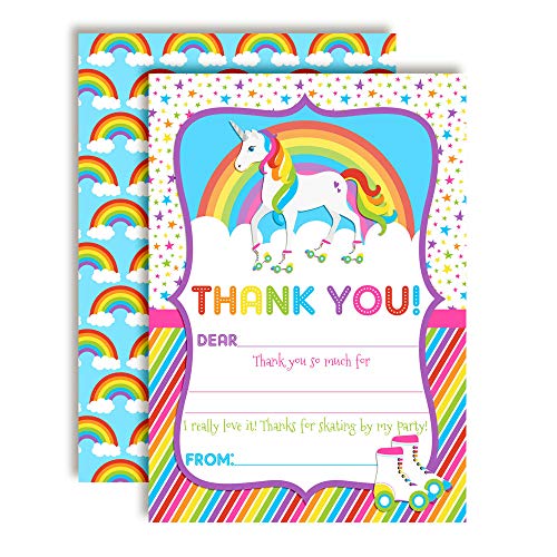 Unicorn Roller Skating Thank You Cards