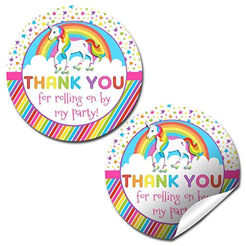 Rainbow Unicorn Roller Skating Birthday Party Stickers
