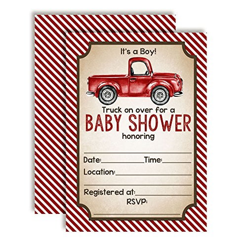Red Pick Up Truck Baby Shower Invitations
