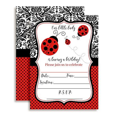 Red Polka Dot Ladybug Birthday Party Invitations