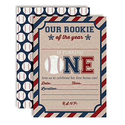Rookie of The Year Baseball Themed 1st Birthday Party Invitations for Boys