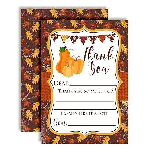 Fall Fun Leaves & Pumpkins Thank You Cards
