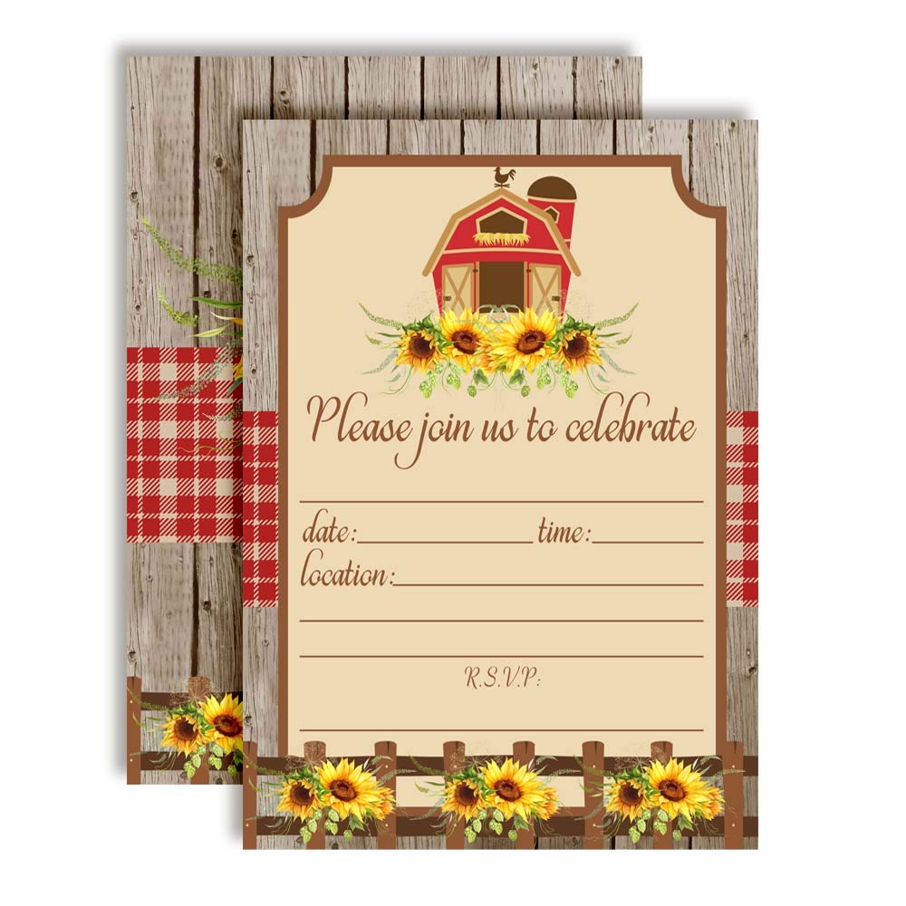 Fall Barn with Sunflowers Birthday Party Invitations