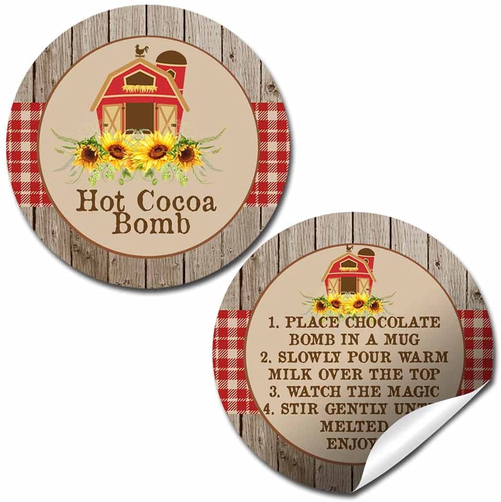 Rustic Barn Stickers Rustic Barn with Sunflowers Hot Cocoa Bomb Stickers – Amanda Creation