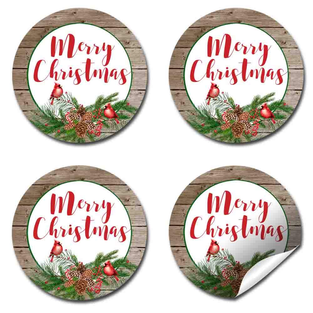 Rustic Cardinal and Pine Christmas Party Favor Stickers