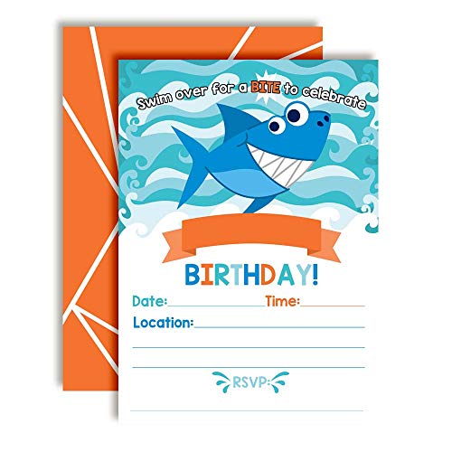 Fishing Themed Birthday Party Celebration Invitations for Boys, 20 5x7  Fill In Cards with Twenty White Envelopes by AmandaCreation