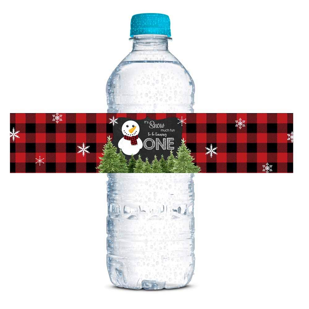 Chalkboard Snowman 1st Birthday Party Water Bottle Labels