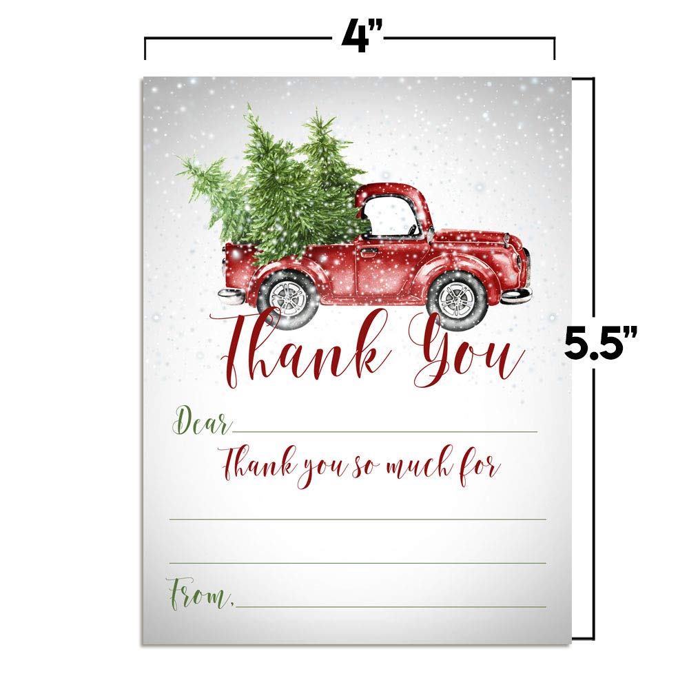 snowy christmas truck thank you cards
