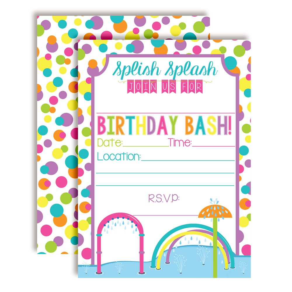 Splash Pad Wet & Wild Birthday Party Invitations (Girl)