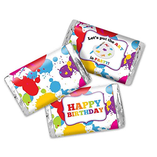 Splatter Art and Painting Birthday Party Mini Chocolate Candy Bar Sticker Wrappers for Kids