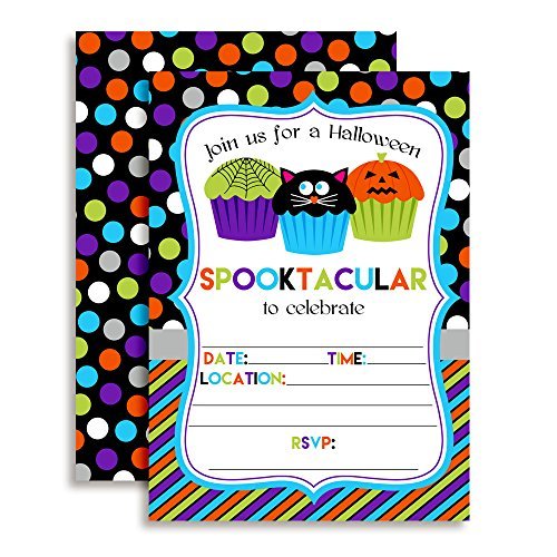 Spooktacular Halloween Cupcake Birthday Party Invitations