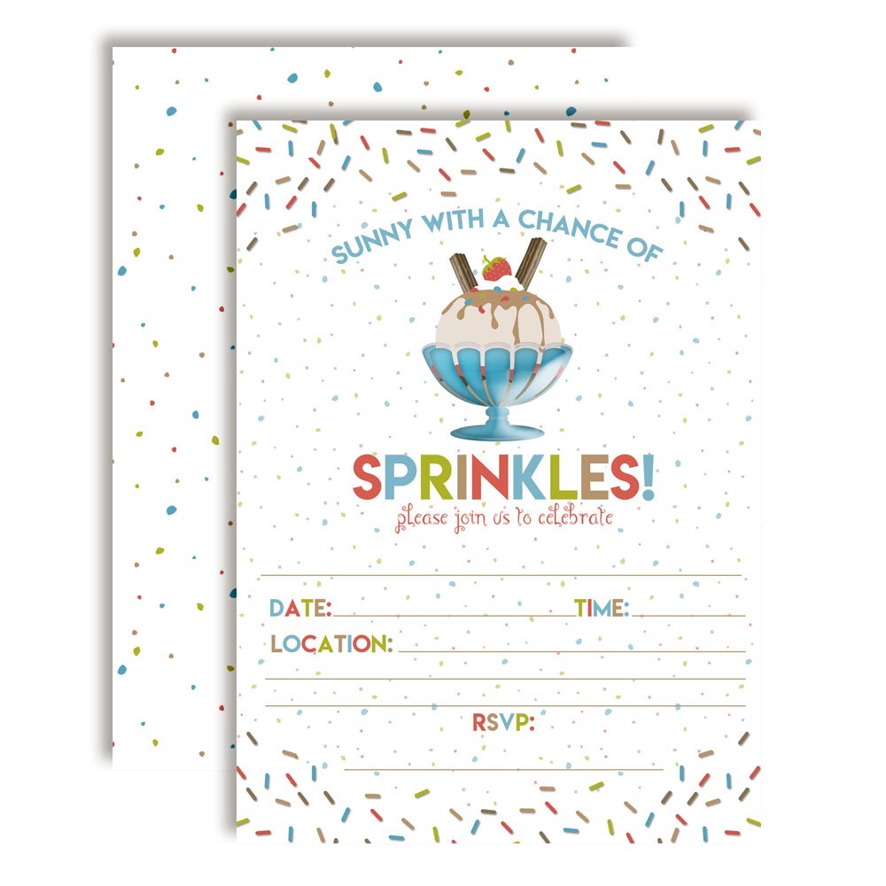 Sunny with A Chance of Sprinkles Ice Cream Sundae Birthday Party Invitations