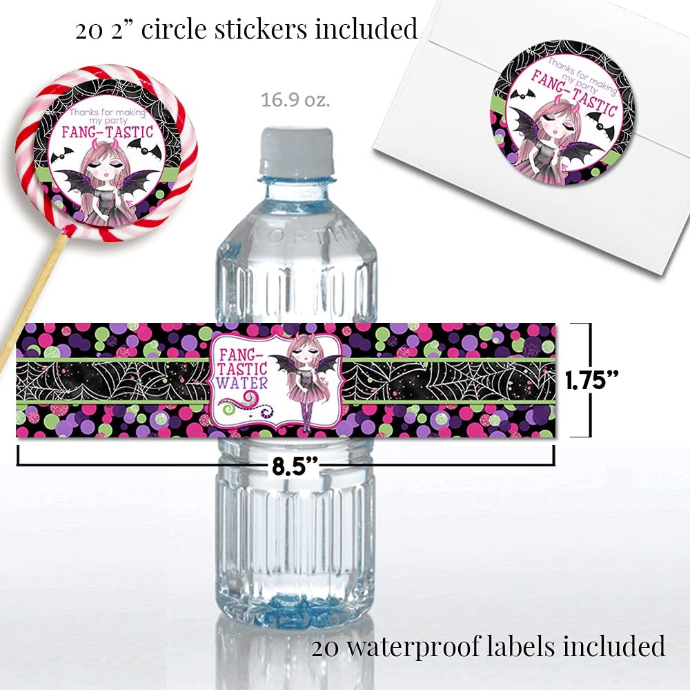 Vampire Girl Halloween Birthday Thank You Stickers | Set Of 40 Circle Labels | Party Favors & Goodie Bag Seals