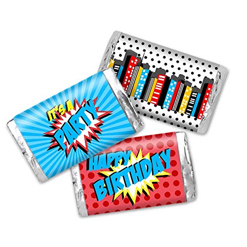 Super Hero Themed Birthday Party Mini Chocolate Candy Bar Sticker Wrappers for Boys