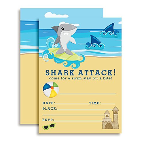 Surfing Shark Birthday Party Invitations