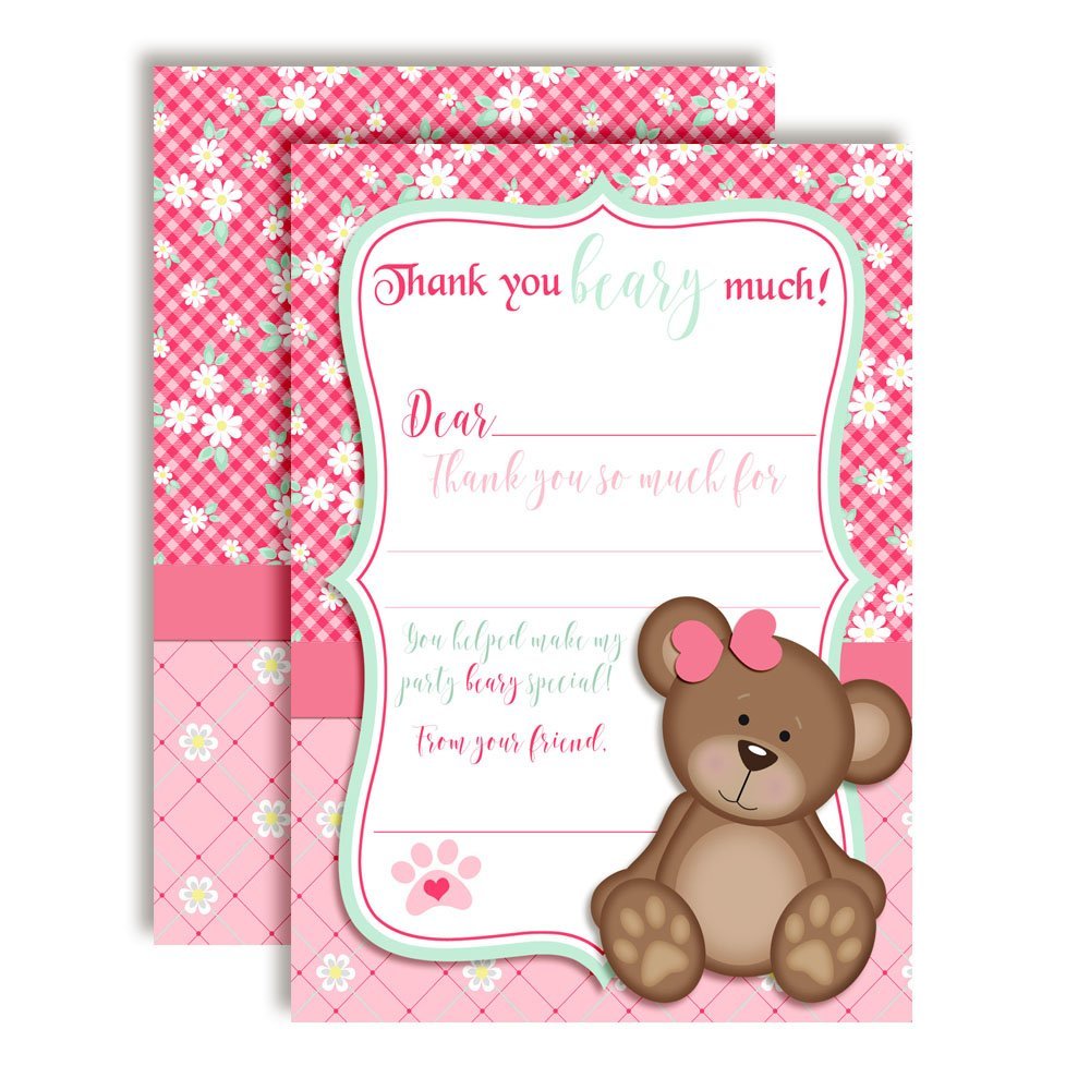 Teddy Bear Thank You Cards (Girl)