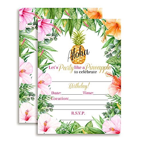 Tropical Party Like a Pineapple Birthday Invitations