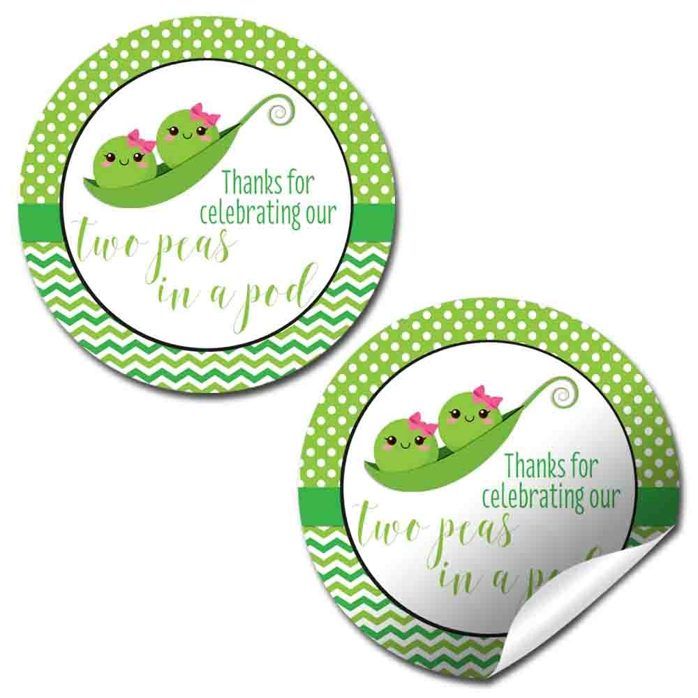 Two Peas In A Pod Twins Baby Shower Stickers (Girls)