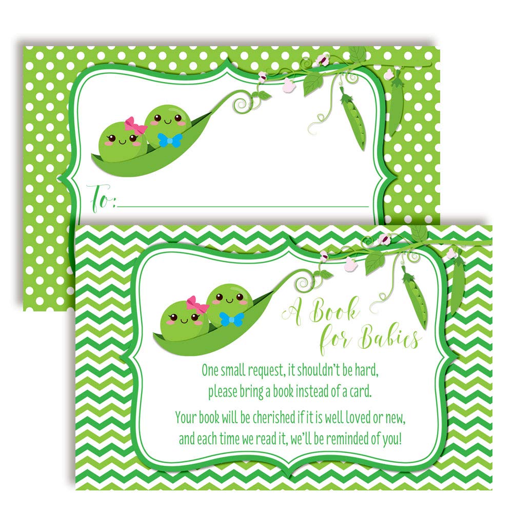 Two Peas in A Pod "œBring A Book" Cards for Twin Baby Showers (Boy, Girl)