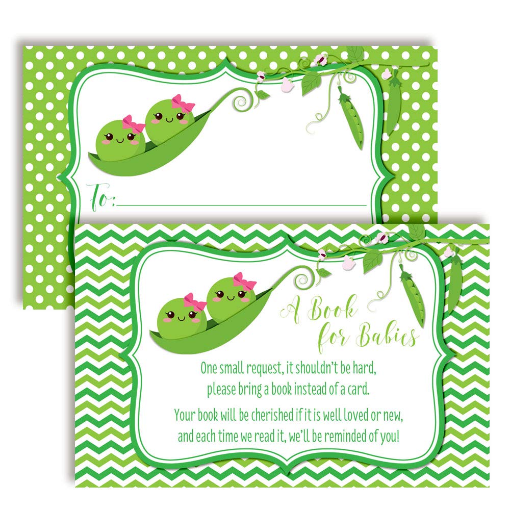 Two Peas in A Pod "œBring A Book" Cards for Twin Baby Showers (Girls)