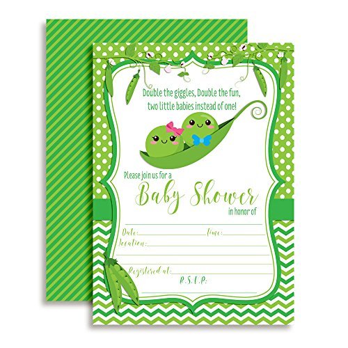 Two Peas in a Pod Twins Baby Shower Invitations (Boy, Girl)